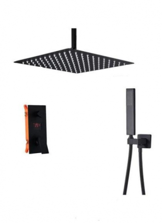 Coloane de dus - Set de dus Negru, AquaSpa, Display Led, Palarie de 40 cm, Incastrabil in tavan