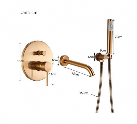 Set de dus pentru cada, auriu, cu 2 functii si montare pe perete, AquaSpa [1]