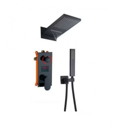 Coloane de dus - Set Smart de dus, Negru, AquaSpa, Cu afisaj digital si functie de ploaie si cascada