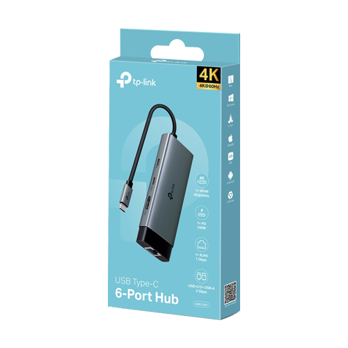 Hub USB-C 6-in-1, 1 x USB-C PD 100W, 1 x USB-C, 2 x USB-A, 1 x HDMI 4K@60Hz, 1 x RJ45 1G - TP-Link UH6120C [2]
