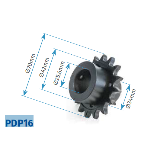 Pinion 16 dinti, pentru motoarele portilor sectionale - MOTORLINE PDP16 [2]