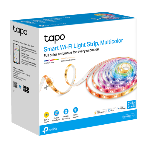 Set 2 benzi LED RGBW smart, 2 x 5 metri, Wi-Fi, control de la distanta - TP-LINK Tapo TapoL930-10 [2]