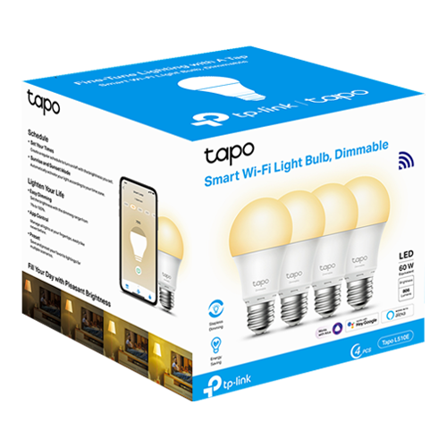Set 4 becuri smart Wi-Fi, lumina calda 2700K ajustabila, 806 lm, E27 - TP-Link Tapo TapoL510E(4-pack) [2]