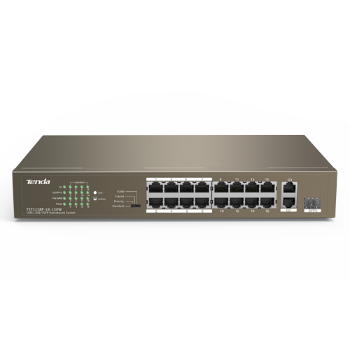 Switch 16 porturi PoE 10/100 Mbps, 2 port RJ45 Gigabit, 1 port SFP Gigabit - TENDA TND-TEF1118P-16-150W-V30 [2]