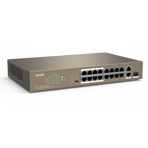 Switch 16 porturi PoE 10/100 Mbps, 2 port RJ45 Gigabit, 1 port SFP Gigabit - TENDA TND-TEF1118P-16-150W-V30 [3]
