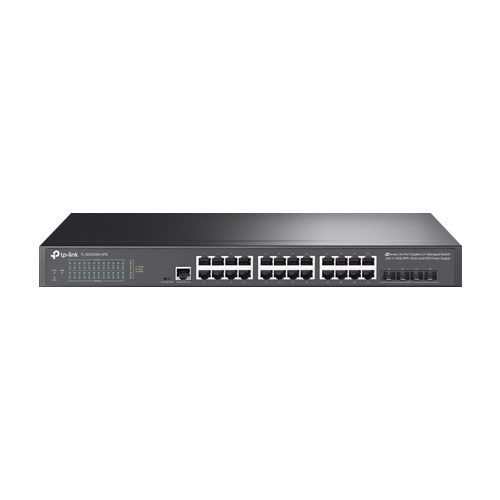 Switch 24 porturi RJ45 Gigabit, 4 x SFP+ 10G, Alimentare Baterie 12V, L2+ Management, 1U - TP-Link TL-SG3428X-UPS [1]