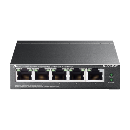 Switch 4 porturi RJ45 10/100 Mbps PoE, 1 port RJ45 10/100 Mbps, Buget PoE 67W, Unmanaged - TP-Link TL-SF1005P [1]
