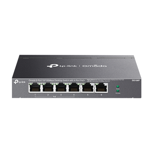 Switch 4 x RJ45 10/100 Mbps PoE, 2 x RJ45 10/100 Mbps, Buget PoE 67W, Unanaged - TP-Link Omada DS106P [1]