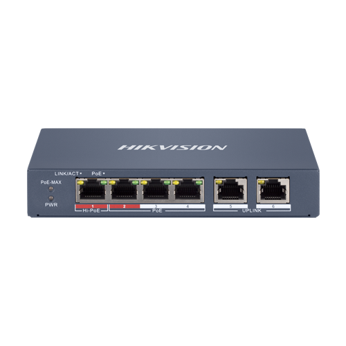 Switch 4 x RJ45 100 Mbps PoE at/af/bt, 2 x RJ45 100 Mbps Uplink, Management - HIKVISION DS-3E1106HP-EI [1]