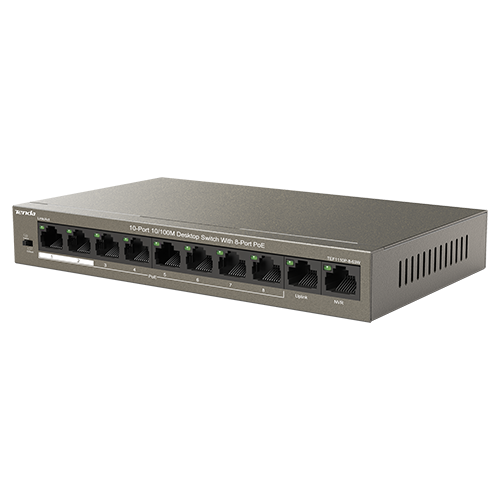 Switch 8 porturi 10/100Mbps PoE, 2 porturi Uplink 10/100Mbps - Tenda TND-TEF1110P-8-63W [2]