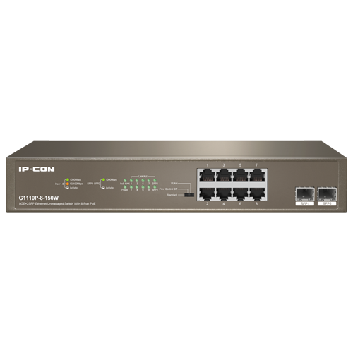 Switch 8 porturi PoE+ Gigabit, 2 porturi SFP Gigabit, 130W, 1U - IP-COM G1110P-8-150W [2]