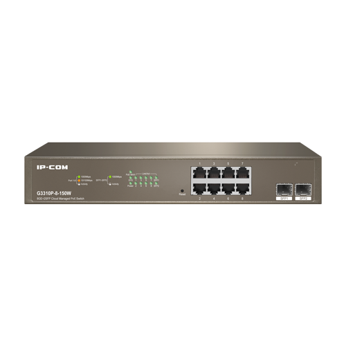 Switch 8 porturi PoE Gigabit, 2 porturi SFP Gigabit, Cloud Management - IP-COM G3310P-8-150W [1]