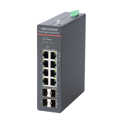 Switch 8 x RJ45 Gigabit PoE 802.3at/af/bt, 4 x SFP Gigabit, Smart Management, sina DIN - HIKVISION DS-3T1512HP-SI-8P4F [1]
