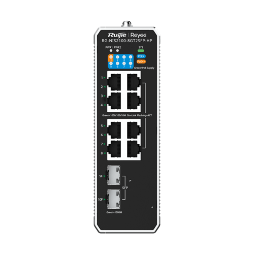 Switch industrial 7 x RJ45 1G PoE+, 1 x RJ45 1G PoE++, 2 x SFP, L2 Cloud Management - Ruijie RG-NIS2100-8GT2SFP-HP [3]