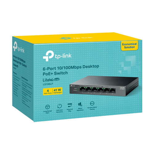 Switch LiteWave, 4 x RJ45 10/100 Mbps PoE, 2 x RJ45 10/100 Mbps, Buget PoE 41W, Unmanaged - TP-Link LS106LP [3]