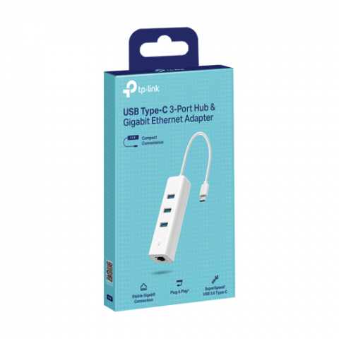 Adaptor USB Type-C la RJ45 Gigabit, 3 x USB 3.0 - TP-Link UE330C [1]