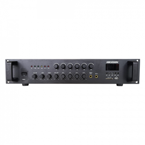 Detectie incendiu - Amplificator Analog, 120W, 6 zone, 2xAUX, EMC IN, 2xMic, Bluetooth, USB, SD Card, MP3 - HIKVISION DS-QAE0A120G1-VB6