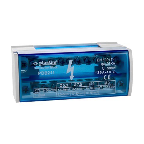 Organizatoare si accesorii - Bloc de distributie electrica, 2x11 poli, 125A - Plastim PDB211