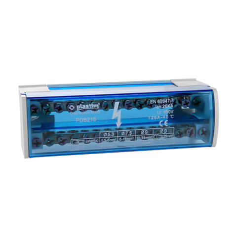 Organizatoare si accesorii - Bloc de distributie electrica, 2x15 poli, 125A - Plastim PDB215