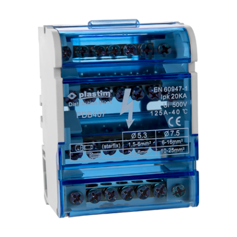 Organizatoare si accesorii - Bloc de distributie electrica, 4x7 poli, 125A - Plastim PDB407