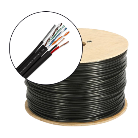 Cabluri DATE - Cablu FTP autoportant cu alimentare 2x1.5, cat 5E, CUPRU 100%, 305m, negru TSY-FTP5E+2x1.50-MESS