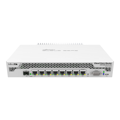 Solutii MikroTik - Cloud Core Router, 7 x Gigabit, 1 x combo SFP/Gigabit, 1 x PoE, RouterOS L6 - Mikrotik CCR1009-7G-1C-PC