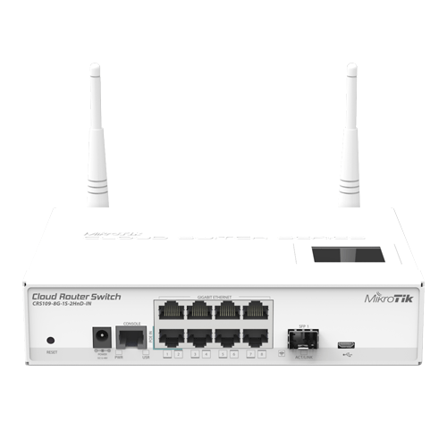 Solutii MikroTik - Management Switch 8 x Gigabit, 1 x SFP, Wi-fi 2.4GHz AP - Mikrotik CRS109-8G-1S-2HnD-IN