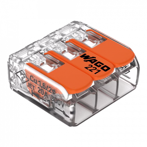 Organizatoare si accesorii - Conector derivatie 3 fire, max. 4 mmÂ² (50 buc.) - WAGO 221-413