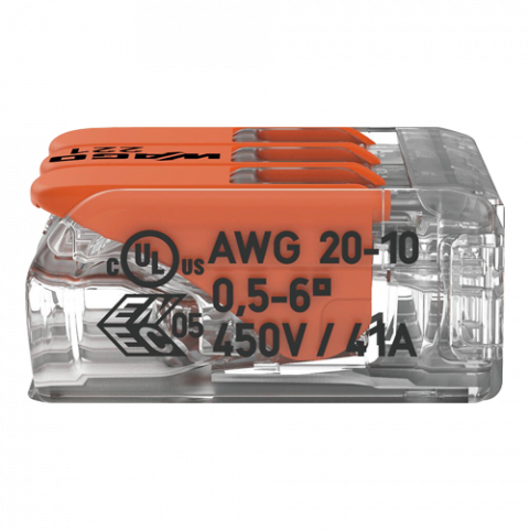 Conector derivatie 3 fire, max. 6 mmÂ² (30 buc.) - WAGO 221-613 [3]