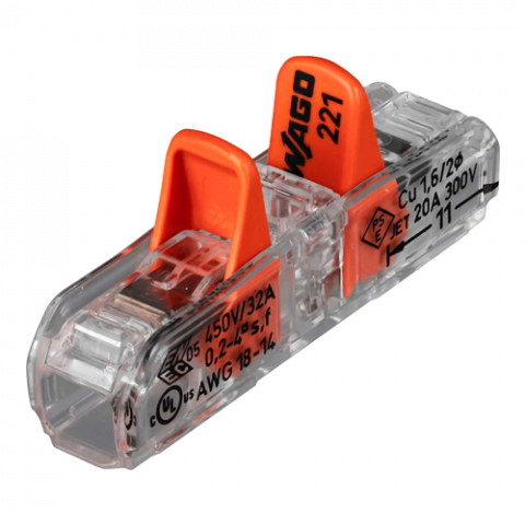 Conector derivatie in linie, 2 fire, max. 4 mmÂ² (60 buc.) - WAGO 221-2411 [1]
