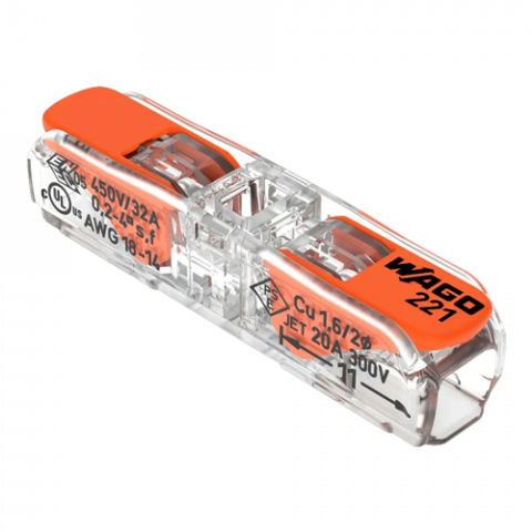 Organizatoare si accesorii - Conector derivatie in linie, 2 fire, max. 4 mmÂ² (60 buc.) - WAGO 221-2411
