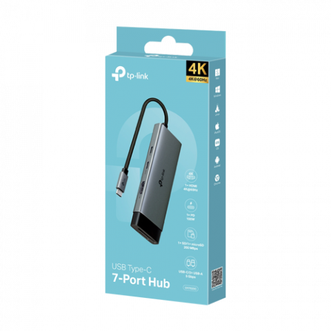 Hub USB-C 7-in-1, Power Delivery 100W, HDMI, Cititor carduri, Transfer date - TP-Link UH7020C [1]