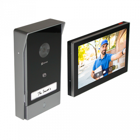 Kituri interfoane - Kit interfon video inteligent EZVIZ, rezolutie 2k, monitor TFT 7 inch, instalare pe 2 fire, RFID, comenzi poarta/usa, SDcard, Wi-Fi, IR CS-HP7-2k