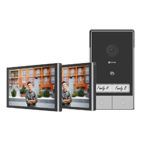 Kituri interfoane - Kit video-interfon 2 familii, 2 x monitor tactil 7', camera 2K, audio, IR 6m, Wi-Fi6 - EZVIZ CS-HP7(3MP,2-Family Kit)