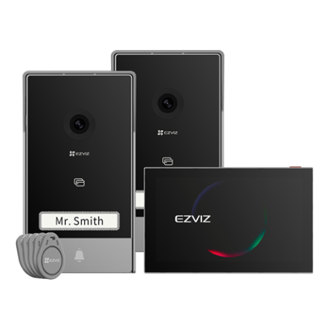 Kituri interfoane - Kit video-interfon, monitor tactil 7', 2 posturi exterioare, camera 2K, audio, IR 6m, Wi-Fi - EZVIZ CS-HP7(3MP,2-Entry Kit)