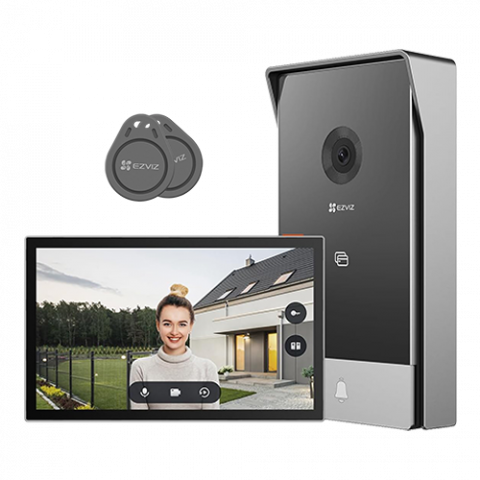 Kituri interfoane - Kit video-interfon, monitor tactil 7 inch, 2 fire, camera 2MP, IR 5m, SDcard, Wi-Fi6 - EZVIZ CS-HP5-2MP
