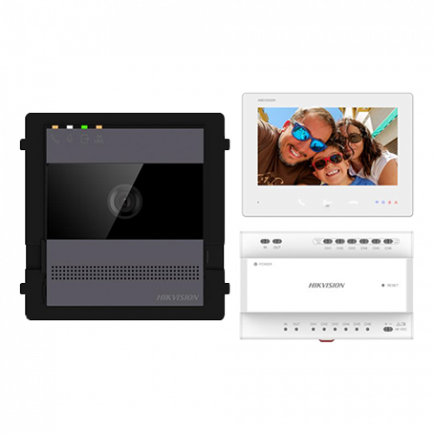 Kituri interfoane - KIT videointerfon 2 fire pentru 1 familie, monitor 7 inch, Alarma, IK08, Card 32GB, Al - HIKVISION DS-KIS704EY-AL