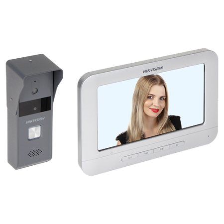 Kituri interfoane - Kit videointerfon analogic 7inch, camera Pinhole, conectare 4 fire - HIKVISION DS-KIS203