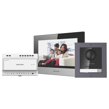 Kituri interfoane - Kit videointerfon IP 7inch, conectare 2 fire - HIKVISION DS-KIS702