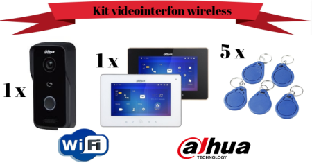 Kituri interfoane - Kit videointerfon IP wireless Dahua VTO2111D-W + VTH5221DW