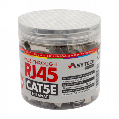 Conectica LAN RJ si FO - Mufa RJ-45 FTP Cat.5e EZ Passthrough, ecranata, 50u (100 buc) RJ45M-CAT5-EZ-50U-JAR