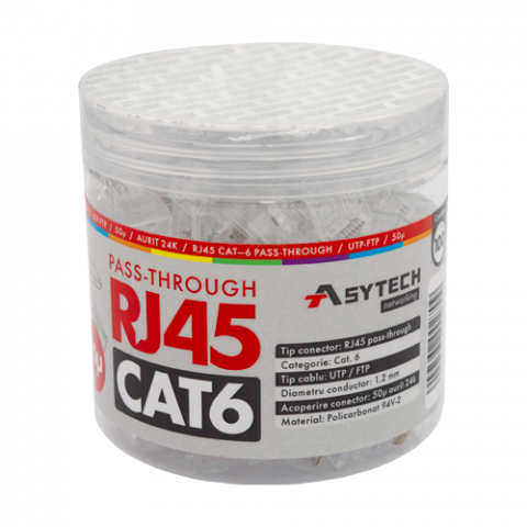 Conectica LAN RJ si FO - Mufa RJ-45 UTP Cat.6 EZ Passthrough, 50u (100 buc) RJ45-CAT6-EZ-50U-JAR