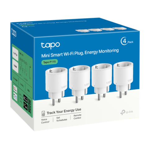 Pachet 4 prize smart, 16A, 3680W, Wi-Fi, control vocal, monitorizare consum - TP-Link Tapo TapoP115(4-pack) [1]