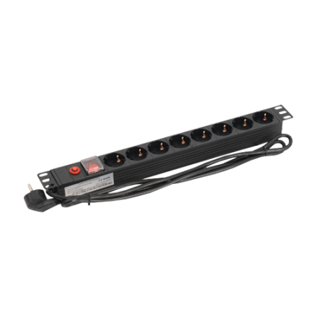 Accesorii rack-uri - PDU 8 prize Shuko, 19'', 1U, aluminiu cu protectie - ASYTECH Networking ASY-PDU-8