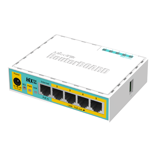 Routere - Router hEX PoE Lite, 5 x Fast Ethernet 4 x PoE, RouterOS L4 - Mikrotik RB750UPr2