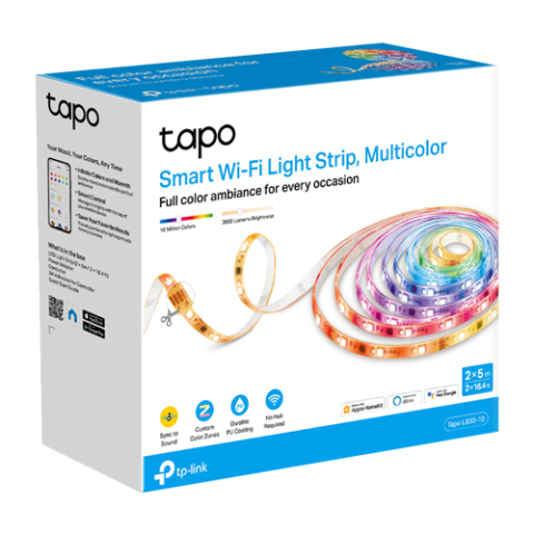 Set 2 benzi LED RGBW smart, 2 x 5 metri, Wi-Fi, control de la distanta - TP-LINK Tapo TapoL930-10 [1]