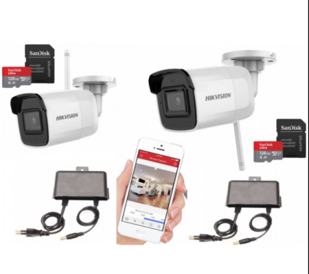 Supraveghere video - Sistem supraveghere Hikvision Wireless 2 camere 4MP cu IR 30m, microfon, card 128GB, sursa alimentare