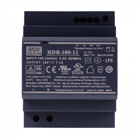 Accesorii Supraveghere - Sursa de alimentare in comutatie, 12V / 7.1A, sina DIN - MEAN WELL HDR-100-12