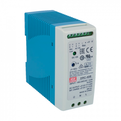 Accesorii Supraveghere - Sursa de alimentare in comutatie, 27.6V / 0.95A + 0.5A, sina DIN, backup - MEAN WELL DRC-40B