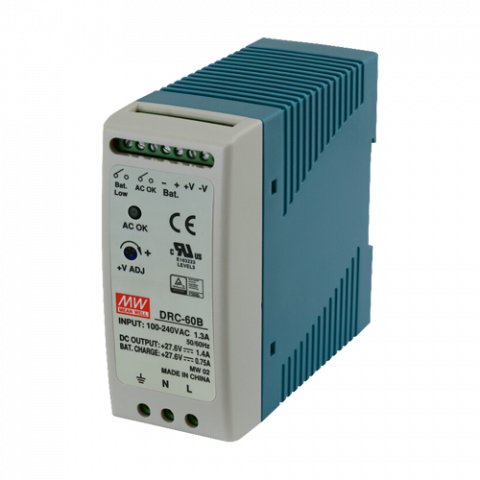 Accesorii Supraveghere - Sursa de alimentare in comutatie, 27.6V / 1.4A + 0.75A, sina DIN, backup - MEAN WELL DRC-60B
